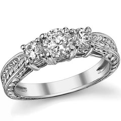 1ct (5mm/4mm) Round Brilliant Moissanite Antique 3 Stone Ring