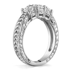 1ct (5mm/4mm) Round Brilliant Moissanite Antique 3 Stone Ring