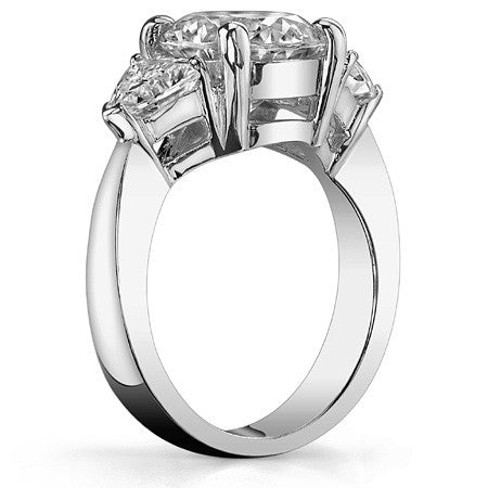 4.75ct (9.5mm/5.5mm) Round & Trillion Moissanite Three Stone Ring