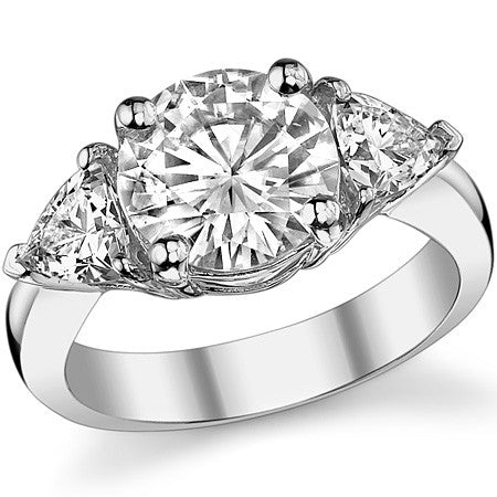 4.15ct (9mm/5mm) Round & Trillion Moissanite Three Stone Ring