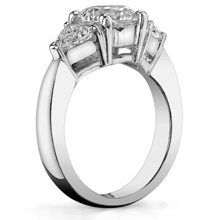 3.25ct (8mm/5.5mm) Round & Trillion Moissanite Three Stone Ring