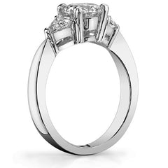 0.82ct (5mm/3.5mm) Round & Trillion Moissanite Three Stone Ring