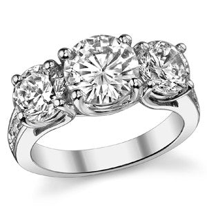 4.25ct (8mm/6.5mm) Round Brilliant Moissanite Trellis Three-Stone Ring