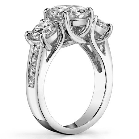 4.25ct (8mm/6.5mm) Round Brilliant Moissanite Trellis Three-Stone Ring