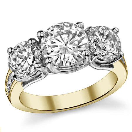 4.25ct (8mm/6.5mm) Round Brilliant Moissanite Trellis Three-Stone Ring