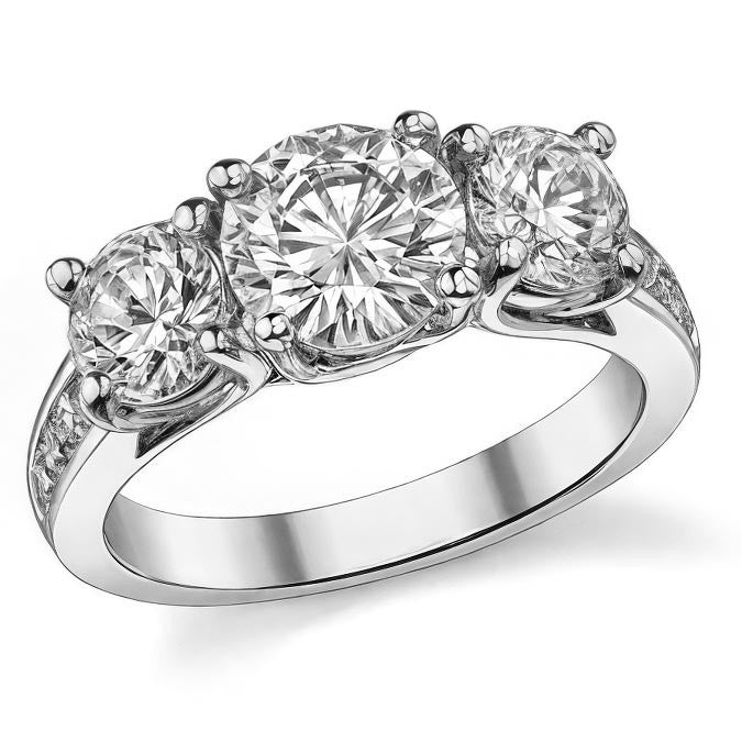 3.3ct (7.5mm/6mm) Round Brilliant Moissanite Trellis Three-Stone Ring