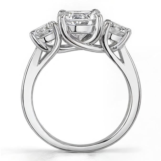 3.3ct (7.5mm/6mm) Round Brilliant Moissanite Trellis Three-Stone Ring