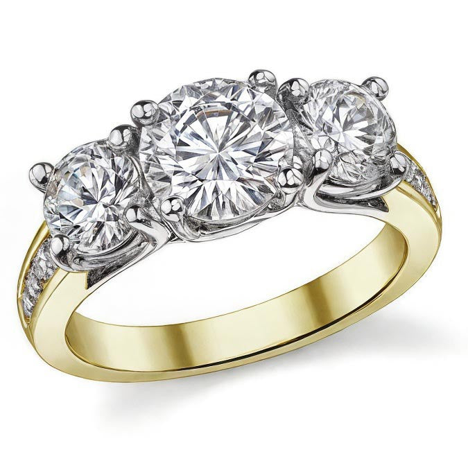3.3ct (7.5mm/6mm) Round Brilliant Moissanite Trellis Three-Stone Ring