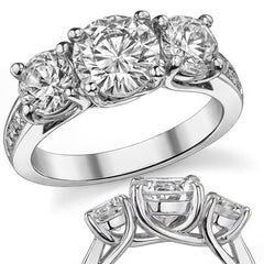 3.3ct (7.5mm/6mm) Round Brilliant Moissanite Trellis Three-Stone Ring