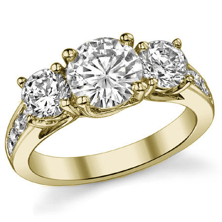 2.8ct (7.5mm/5mm) Round Brilliant Moissanite Trellis Three-Stone Ring