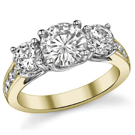 2.8ct (7.5mm/5mm) Round Brilliant Moissanite Trellis Three-Stone Ring