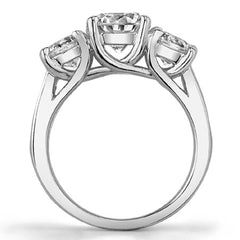 3.1ct (7mm/6mm) Round Brilliant Moissanite Trellis Three-Stone Ring