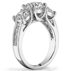 3.1ct (7mm/6mm) Round Brilliant Moissanite Trellis Three-Stone Ring
