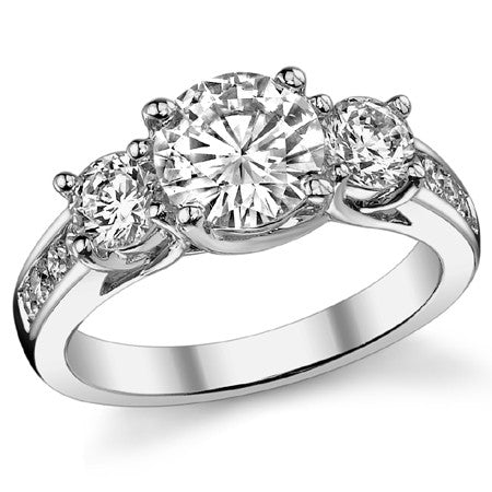 2.2ct (7mm/4.5mm) Round Brilliant Moissanite Trellis Three-Stone Ring