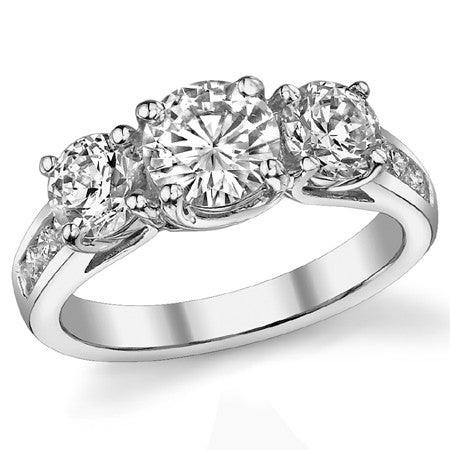 2.3ct (6.5mm/5mm) Round Brilliant Moissanite Trellis Three-Stone Ring