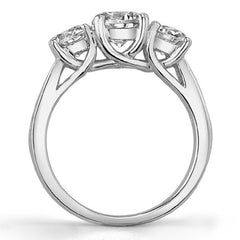 2.3ct (6.5mm/5mm) Round Brilliant Moissanite Trellis Three-Stone Ring