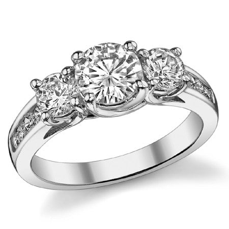 1.8ct (6.5mm/4mm) Round Brilliant Moissanite Trellis Three-Stone Ring