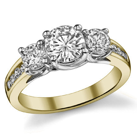 1.8ct (6.5mm/4mm) Round Brilliant Moissanite Trellis Three-Stone Ring