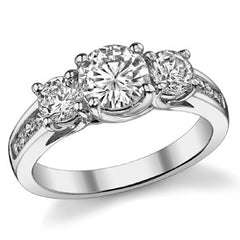 1.8ct (6.5mm/4mm) Round Brilliant Moissanite Trellis Three-Stone Ring