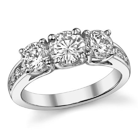 2.0ct (6mm/5mm) Round Brilliant Moissanite Trellis Three-Stone Ring