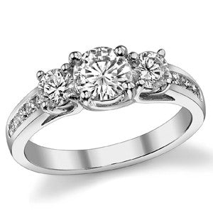 1.45ct (6mm/4mm) Round Brilliant Moissanite Trellis Three-Stone Ring
