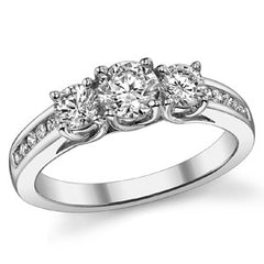 1.15ct (5mm/4mm) Round Brilliant Moissanite Trellis Three Stone Ring