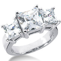5.9ct (8mm/6mm) Princess Moissanite Three Stone Ring