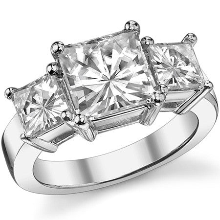 4.8ct (8mm/5mm) Princess cut Moissanite Three Stone Ring