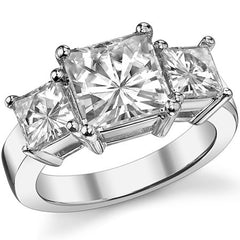 4.8ct (8mm/5mm) Princess cut Moissanite Three Stone Ring