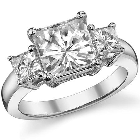 4.1ct (8mm/4mm) Princess cut Moissanite Three Stone Ring