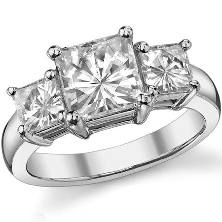 4.25ct (7.5mm/5mm) Princess cut Moissanite Three Stone Ring