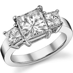 3.8ct (7.5mm/4.5mm) Princess cut Moissanite Three Stone Ring