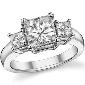 3.5ct (7.5mm/4mm) Princess cut Moissanite Three Stone Ring