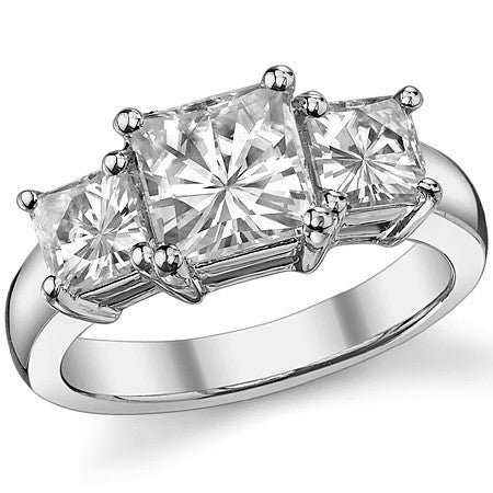3.8ct (7mm/5mm) Princess cut Moissanite Three Stone Ring