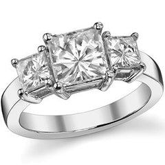 3.34ct (7mm/4.5mm) Princess cut Moissanite Three Stone Ring