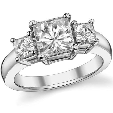 3.0ct (7mm/4mm) Princess cut Moissanite Three Stone Ring