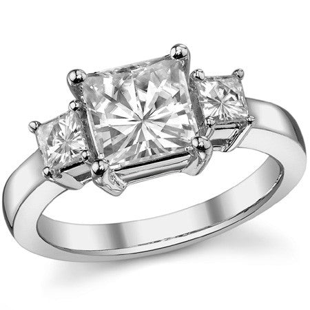 2.7ct (7mm/3.5mm) Princess cut Moissanite Three Stone Ring
