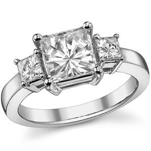2.7ct (7mm/3.5mm) Princess cut Moissanite Three Stone Ring