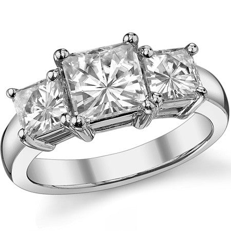 3.36ct (6.5mm/5mm) Princess Moissanite Three Stone Ring
