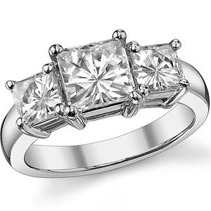 3.36ct (6.5mm/5mm) Princess Moissanite Three Stone Ring