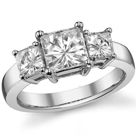 2.9ct (6.5mm/4.5mm) Princess cut Moissanite Three Stone Ring