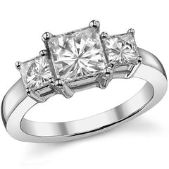 2.6ct (6.5mm/4mm) Princess cut Moissanite Three Stone Ring