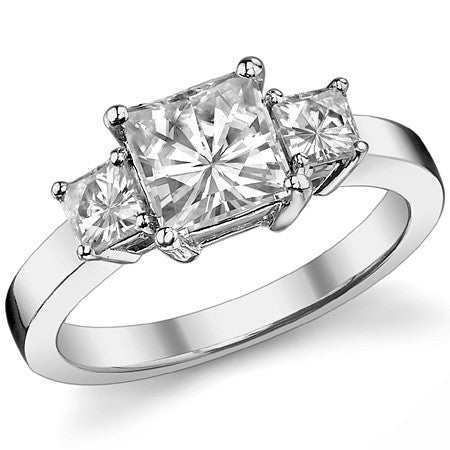 2.3ct (6.5mm/3.5mm) Princess cut Moissanite Three Stone Ring
