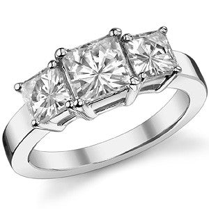 3.0ct (6mm/5mm) Princess cut Moissanite Three Stone Ring