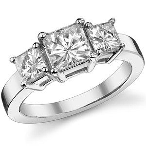2.5ct (6mm/4.5mm) Princess cut Moissanite Three Stone Ring