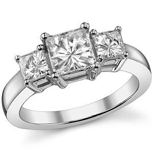 2.2ct (6mm/4mm) Princess cut Moissanite Three Stone Ring