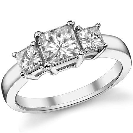 1.9ct (5.5mm/4mm) Princess cut Moissanite Three Stone Ring