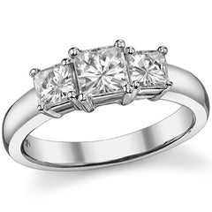 1.7ct (5mm/4mm) Princess cut Moissanite Three Stone Ring