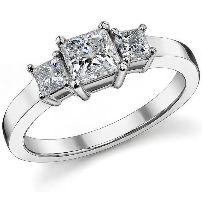 1.2ct (5mm/3mm) Princess cut Moissanite Three Stone Ring