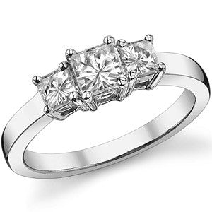 1.15ct (4.5mm/3.5mm) Princess cut Moissanite Three Stone Ring